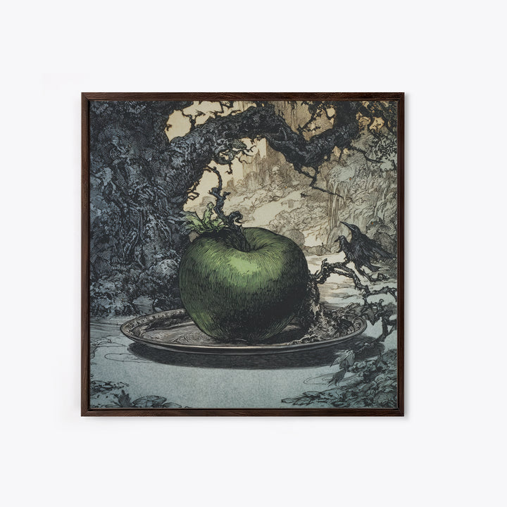 The Poisoned Apple, Gothic Storybook Art, Square Wall Art, Macabre Wall Art, Framed Canvas Print, Halloween Wall Art