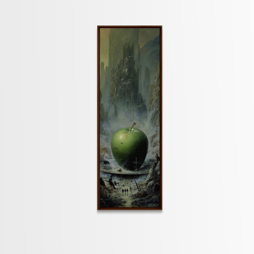The Poisoned Apple, Surreal Apocalyptic Art, Tall Narrow Wall Art, Dark Halloween Decor, Canvas Print, Halloween Wall Art
