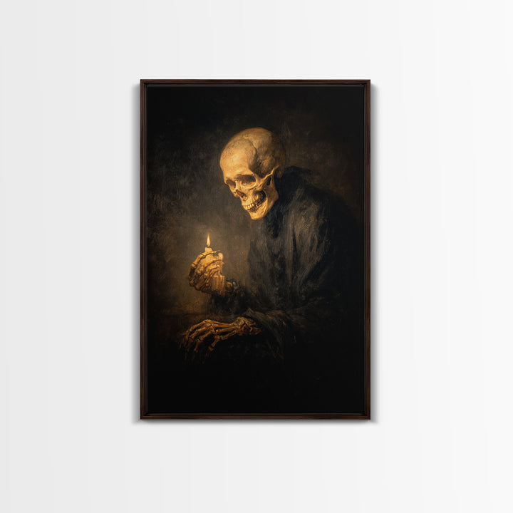 The Talking Skull, Dark Romantic Horror Art, Vertical Wall Art, Dark Halloween Decor, Framed Canvas Print, Halloween Wall Art