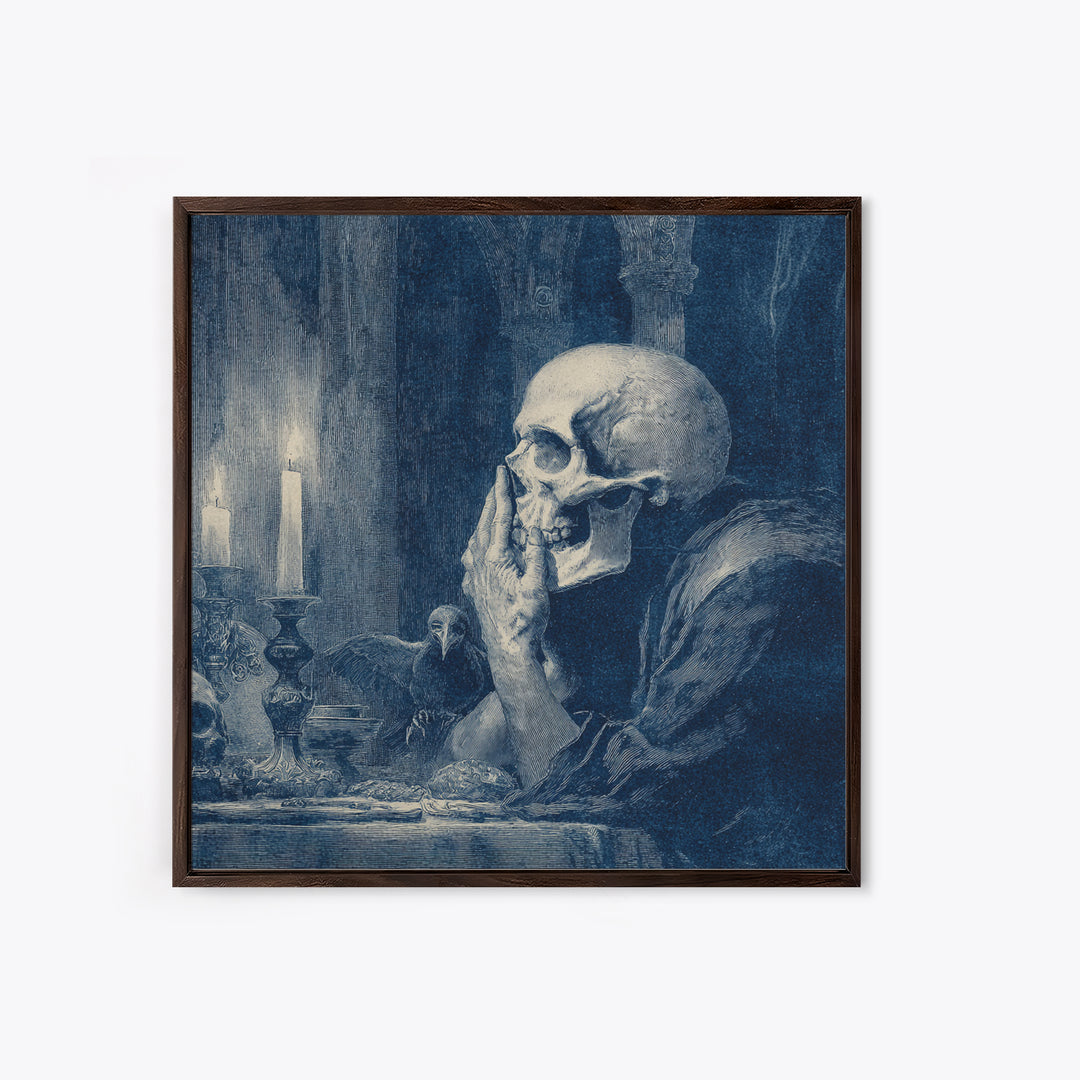 The Talking Skull, Dark Symbolist Art, Square Wall Art, Dark Halloween Decor, Framed Canvas Print, Halloween Wall Art