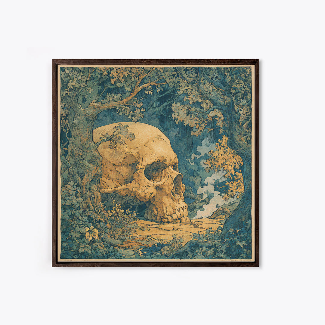 The Talking Skull, Gothic Storybook Art, Square Wall Art, Gothic Horror Wall Art, Framed Canvas Print, Halloween Wall Art