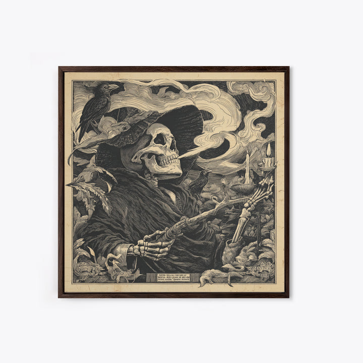 The Talking Skull, Macabre Folk Print Art, Square Wall Art, Gothic Horror Wall Art, Canvas Print, Halloween Wall Art