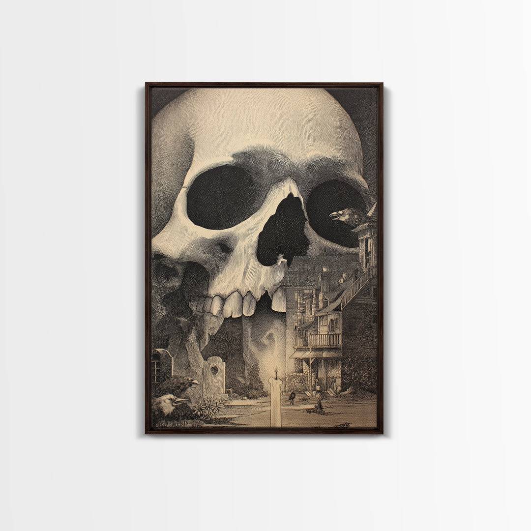 The Talking Skull, Victorian Macabre Art, Vertical Wall Art, Dark Fantasy Wall Art, Framed Canvas Print, Halloween Wall Art