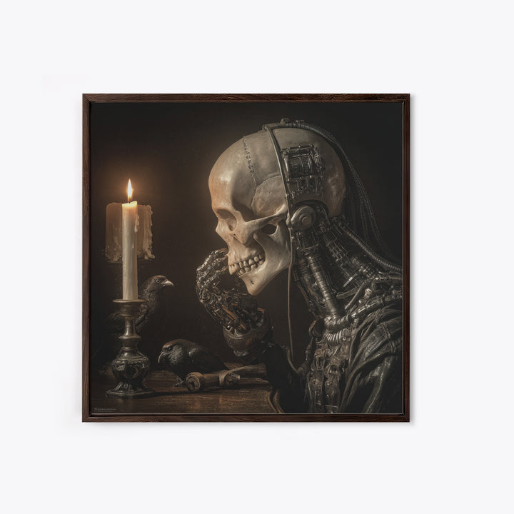 The Talking Skull, Biomechanical Horror Art, Square Wall Art, Macabre Wall Art, Framed Canvas Print, Halloween Wall Art, Statement Wall Art