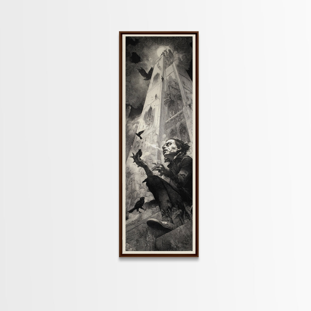 The Cracked Porcelain Mask, Gothic Engraving Art, Tall Narrow Wall Art, Dark Fantasy Wall Art, Canvas Print, Halloween Wall Art
