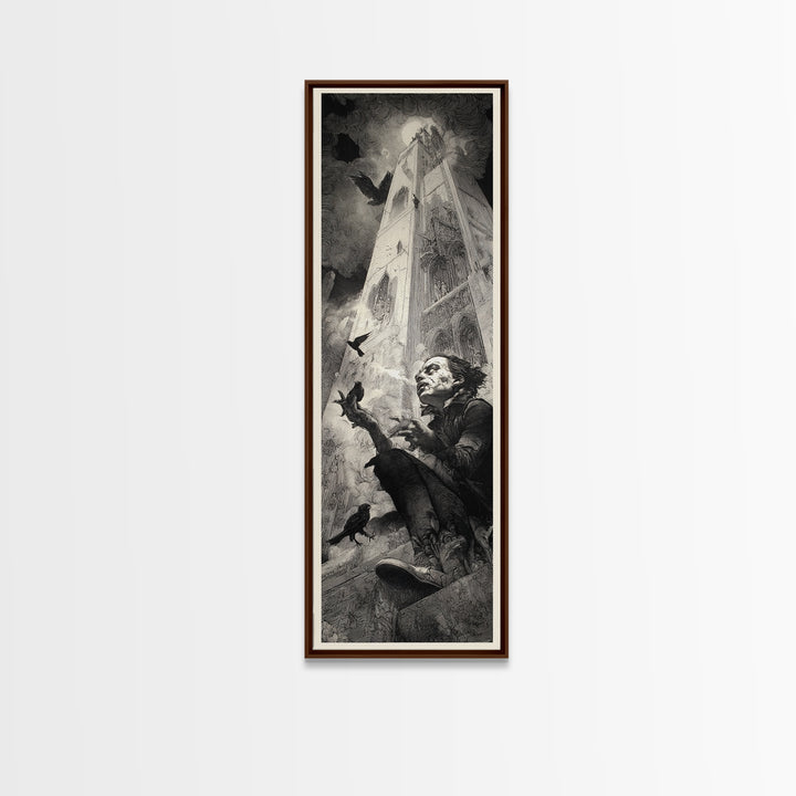 The Cracked Porcelain Mask, Gothic Engraving Art, Tall Narrow Wall Art, Dark Fantasy Wall Art, Canvas Print, Halloween Wall Art