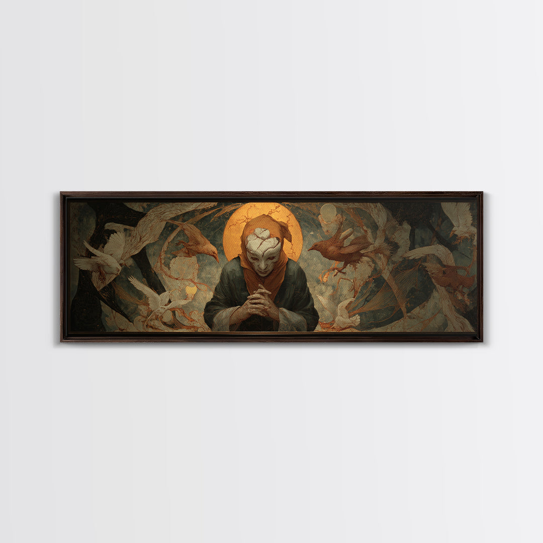 The Cracked Porcelain Mask, Dark Renaissance Art, Extra Wide Wall Art, Dark Halloween Decor, Canvas Print, Halloween Wall Art