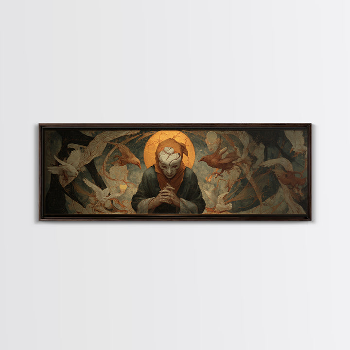 The Cracked Porcelain Mask, Dark Renaissance Art, Extra Wide Wall Art, Dark Halloween Decor, Canvas Print, Halloween Wall Art