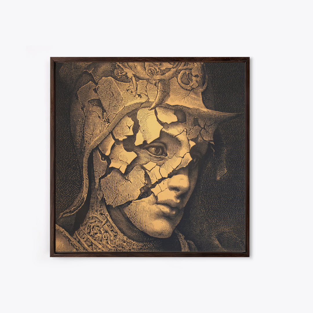 The Cracked Porcelain Mask, Renaissance Engraving Art, Square Wall Art, Dark Halloween Decor, Canvas Print, Halloween Wall Art