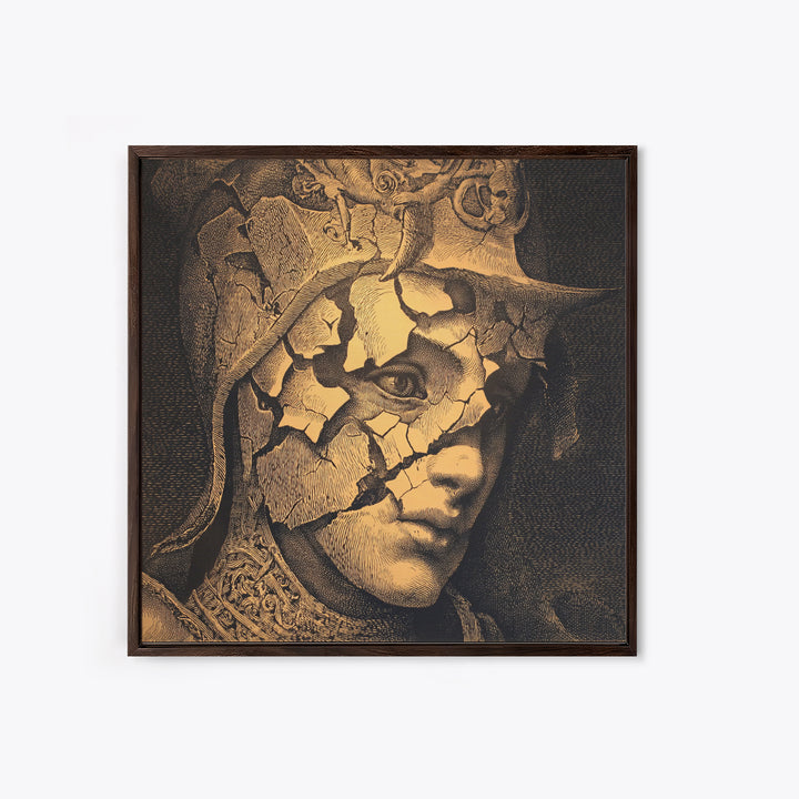 The Cracked Porcelain Mask, Renaissance Engraving Art, Square Wall Art, Dark Halloween Decor, Canvas Print, Halloween Wall Art