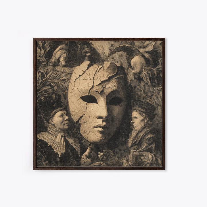 The Cracked Porcelain Mask, Danse Macabre Art, Square Wall Art, Gothic Horror Wall Art, Canvas Print, Halloween Wall Art