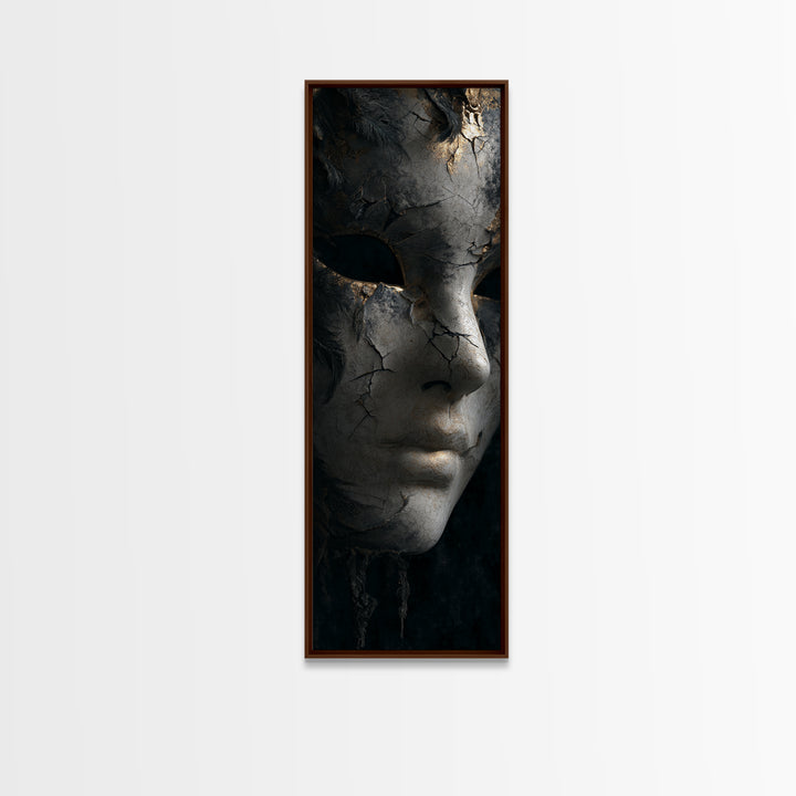 The Cracked Porcelain Mask, Architectural Etching Art, Tall Narrow Wall Art, Macabre Wall Art, Framed Canvas Print