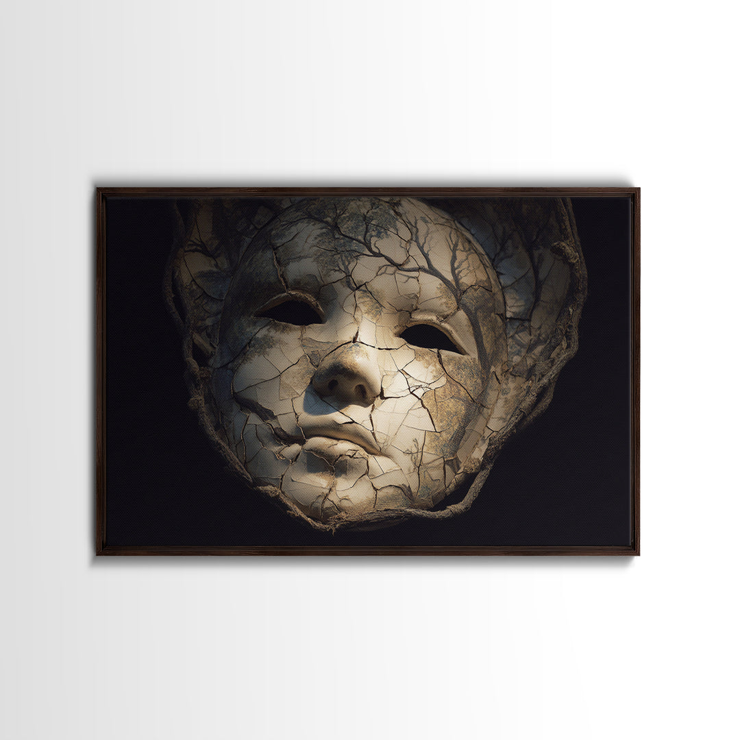 The Cracked Porcelain Mask, Romantic Gothic Landscape, Landscape Wall Art, Dark Halloween Decor, Framed Canvas Print