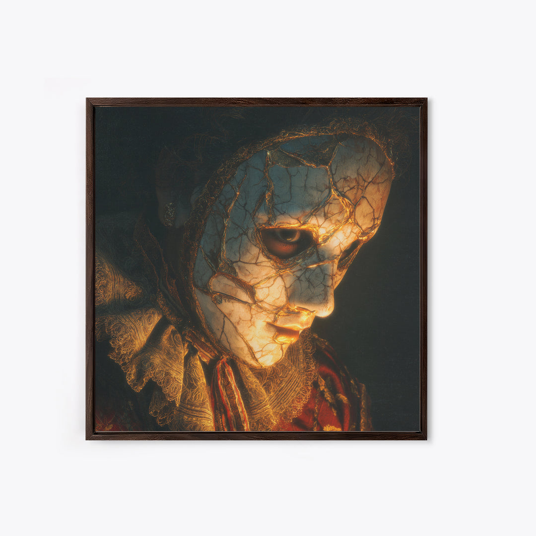 The Cracked Porcelain Mask, Decadent Gothic Art, Square Wall Art, Dark Fantasy Wall Art, Canvas Print, Halloween Wall Art