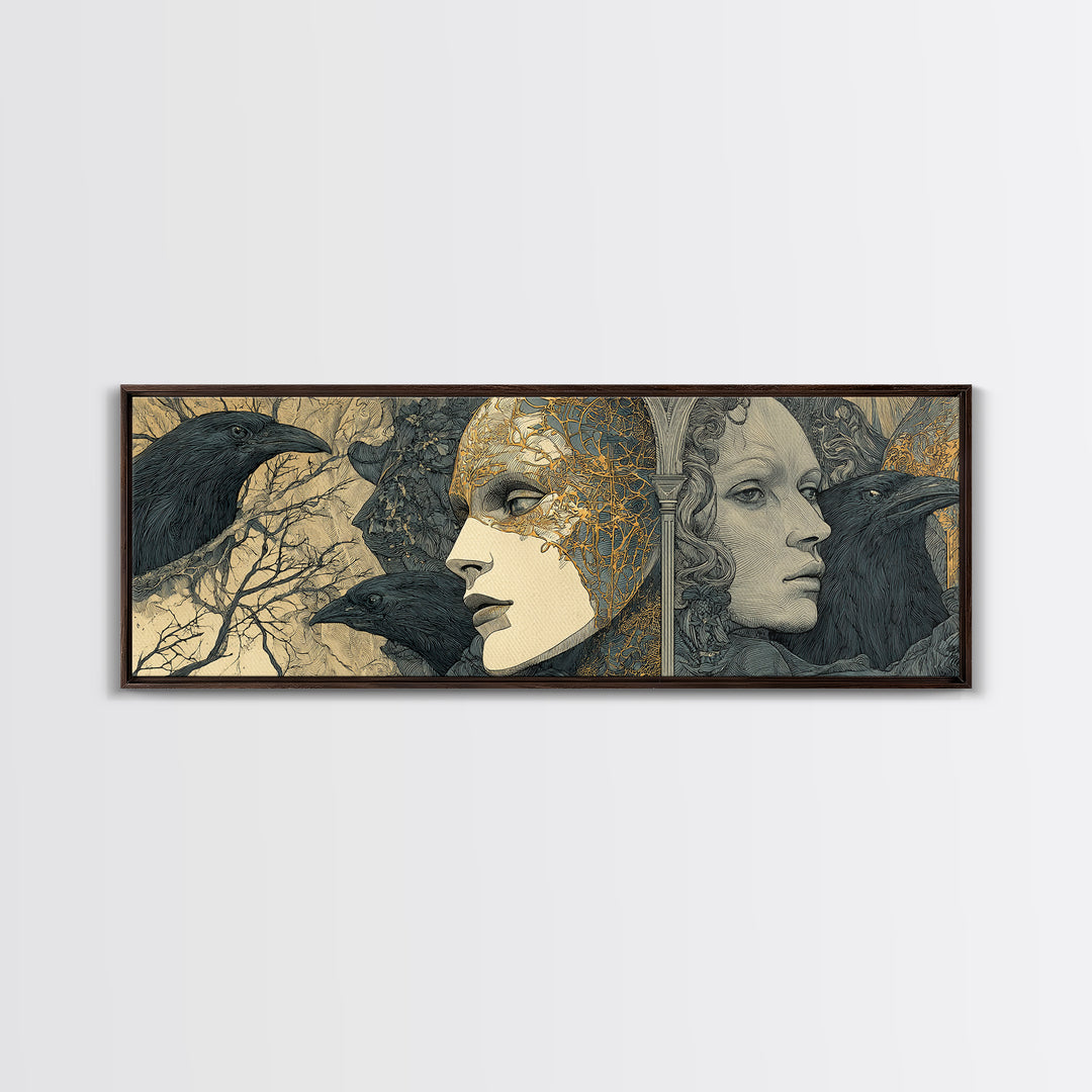 The Cracked Porcelain Mask, Symbolist Death Art, Extra Wide Wall Art, Gothic Horror Wall Art, Framed Canvas Print, Gothic Home Decor