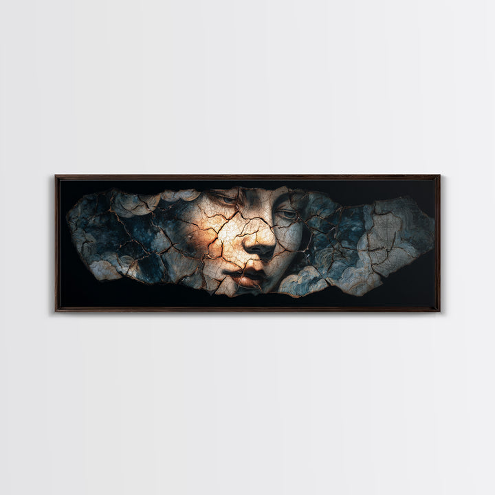 The Cracked Porcelain Mask, Expressionist Gothic Art, Extra Wide Wall Art, Gothic Horror Wall Art, Canvas Print, Halloween Wall Art