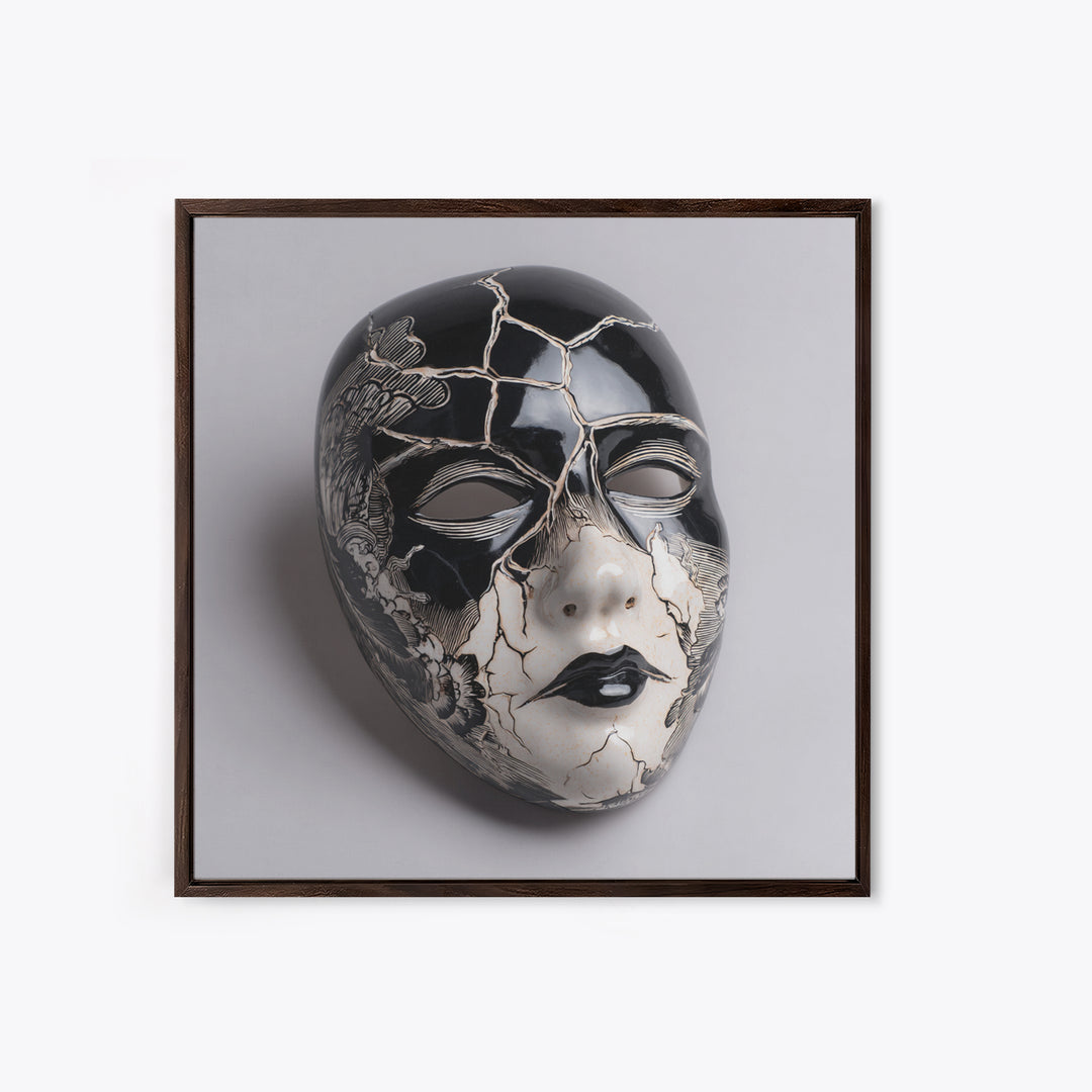 The Cracked Porcelain Mask, Macabre Folk Print Art, Square Wall Art, Gothic Horror Wall Art, Framed Canvas Print