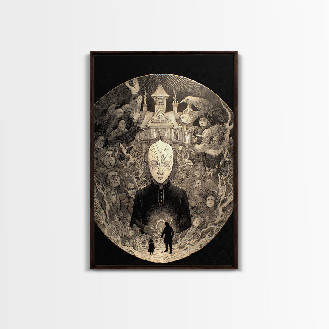 The Cracked Porcelain Mask, Victorian Macabre Art, Vertical Wall Art, Dark Fantasy Wall Art, Framed Canvas Print, Halloween Wall Art