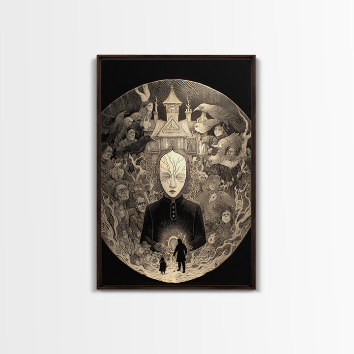 The Cracked Porcelain Mask, Victorian Macabre Art, Vertical Wall Art, Dark Fantasy Wall Art, Framed Canvas Print, Halloween Wall Art