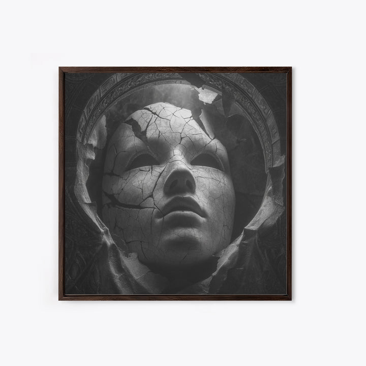 The Cracked Porcelain Mask, Biomechanical Horror Art, Square Wall Art, Dark Fantasy Wall Art, Canvas Print, Halloween Wall Art