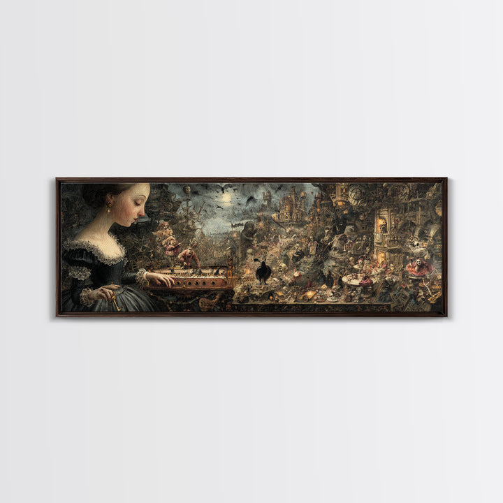 The Haunted Music Box, Medieval Grotesque Art, Extra Wide Wall Art, Gothic Horror Wall Art, Framed Canvas Print, Halloween Wall Art