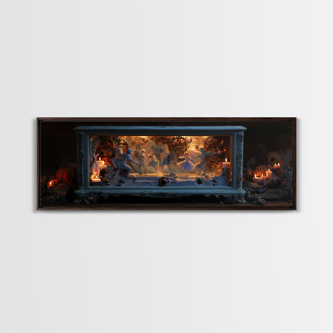 The Haunted Music Box, Visionary Gothic Art, Extra Wide Wall Art, Gothic Horror Wall Art, Canvas Print, Halloween Wall Art