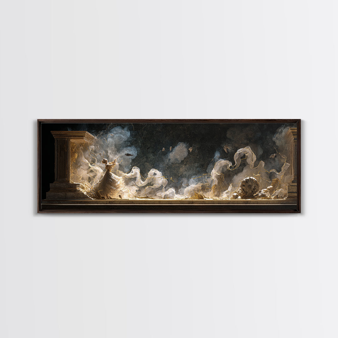 The Haunted Music Box, Apocalyptic Romantic Art, Extra Wide Wall Art, Dark Fantasy Wall Art, Framed Canvas Print, Halloween Wall Art