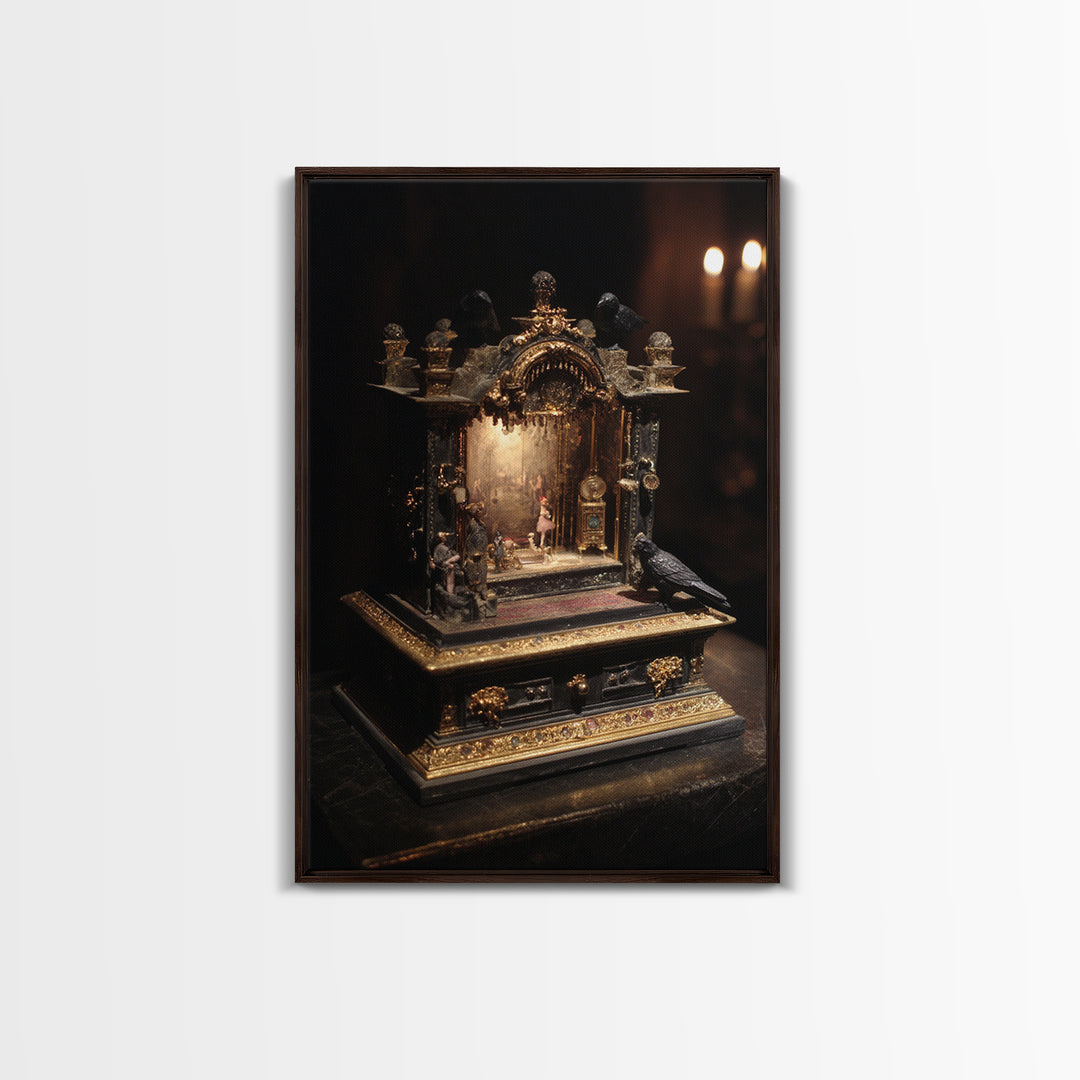 The Haunted Music Box, Ornate Symbolist Art, Vertical Wall Art, Dark Halloween Decor, Canvas Print, Halloween Wall Art
