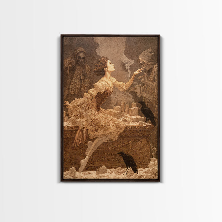 The Haunted Music Box, Symbolist Death Art, Vertical Wall Art, Gothic Horror Wall Art, Framed Canvas Print, Halloween Wall Art