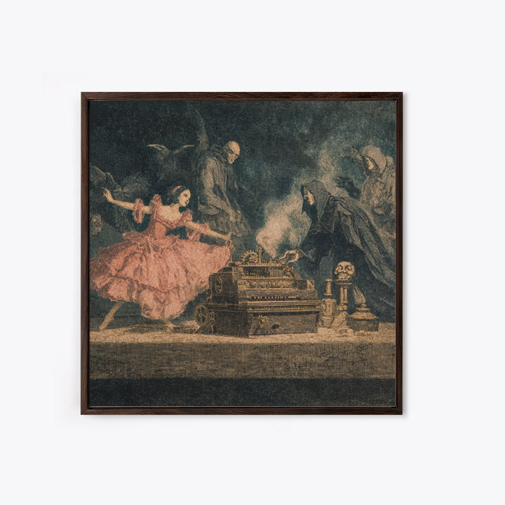 The Haunted Music Box, Symbolist Etching Art, Square Wall Art, Gothic Horror Wall Art, Framed Canvas Print, Halloween Wall Art