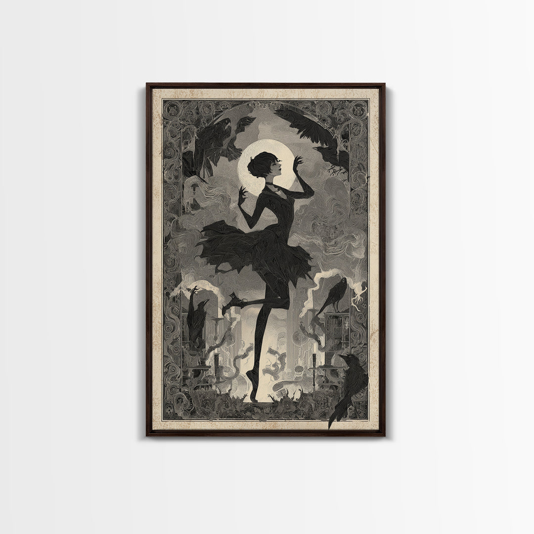 The Haunted Music Box, Decadent Line Art, Vertical Wall Art, Dark Halloween Decor, Canvas Print, Halloween Wall Art
