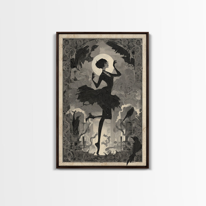 The Haunted Music Box, Decadent Line Art, Vertical Wall Art, Dark Halloween Decor, Canvas Print, Halloween Wall Art