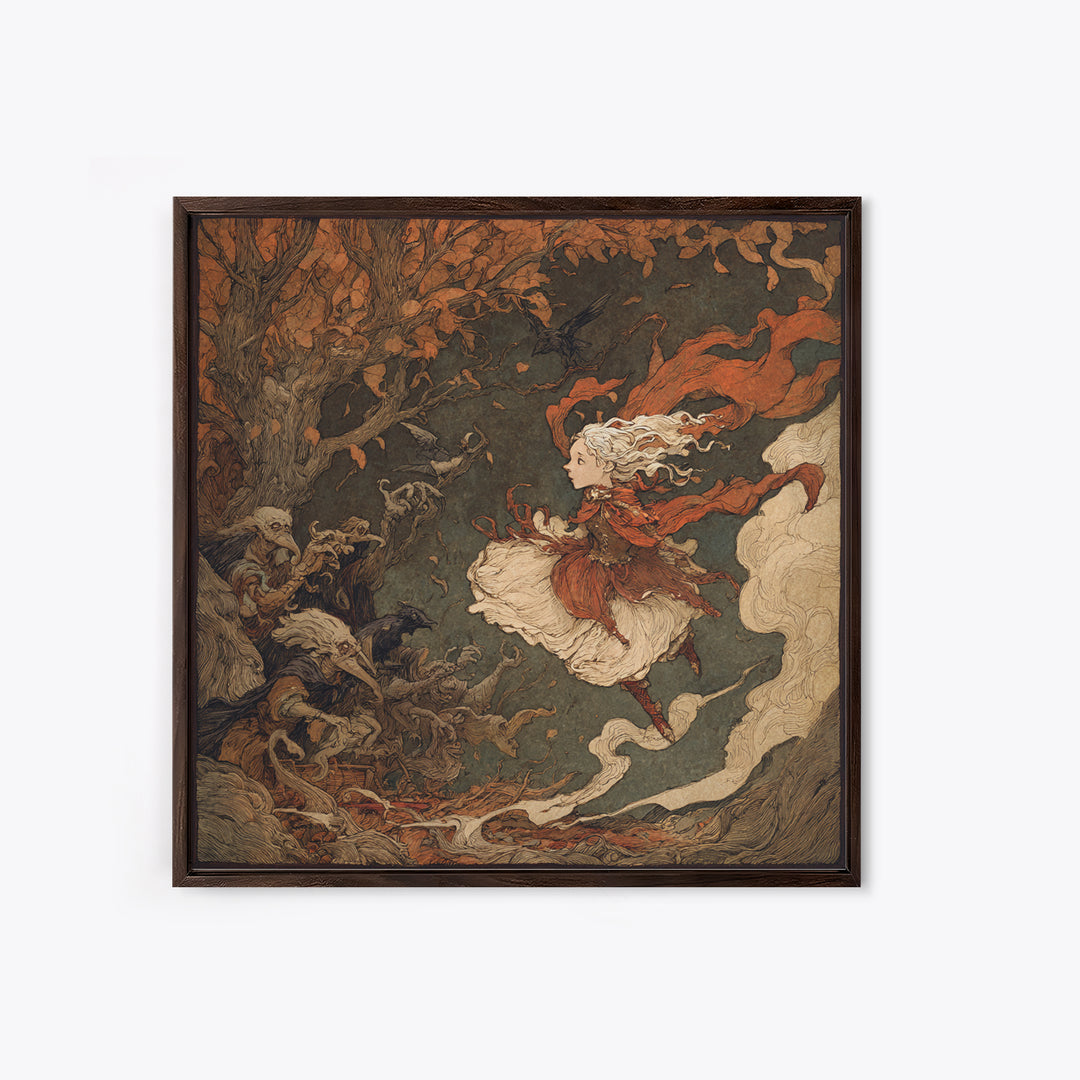 The Haunted Music Box, Gothic Storybook Art, Square Wall Art, Dark Fantasy Wall Art, Framed Canvas Print, Halloween Wall Art