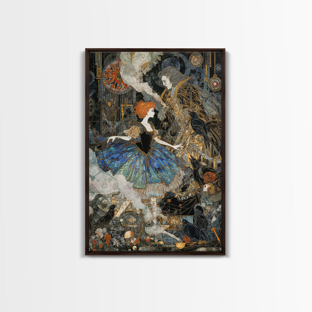 The Haunted Music Box, Stained Glass Gothic Art, Vertical Wall Art, Dark Fantasy Wall Art, Framed Canvas Print, Halloween Wall Art