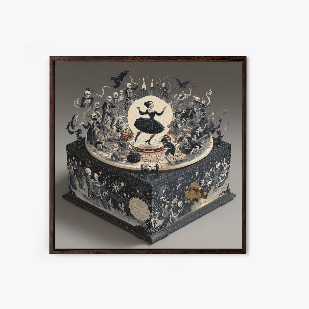 The Haunted Music Box, Macabre Folk Print Art, Square Wall Art, Dark Fantasy Wall Art, Framed Canvas Print, Halloween Wall Art