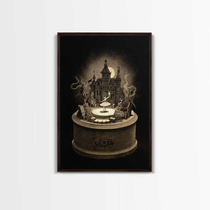 The Haunted Music Box, Victorian Macabre Art, Vertical Wall Art, Macabre Wall Art, Framed Canvas Print, Halloween Wall Art