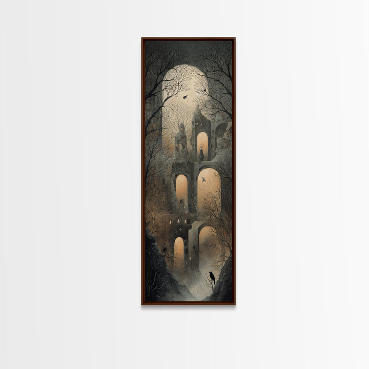 The Haunted Music Box, Surreal Apocalyptic Art, Tall Narrow Wall Art, Macabre Wall Art, Framed Canvas Print, Halloween Wall Art
