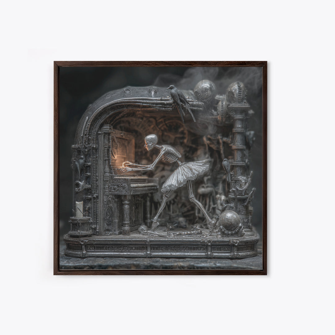 The Haunted Music Box, Biomechanical Horror Art, Square Wall Art, Dark Fantasy Wall Art, Framed Canvas Print, Halloween Wall Art