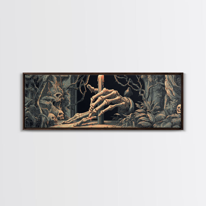 The Skeletal Hand Candleholder, Dark Renaissance Art, Extra Wide Wall Art, Dark Fantasy Wall Art, Framed Canvas Print