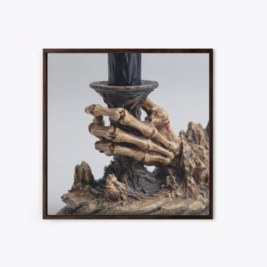 The Skeletal Hand Candleholder, Baroque Witchcraft Art, Square Wall Art, Dark Halloween Decor, Framed Canvas Print, Halloween Wall Art