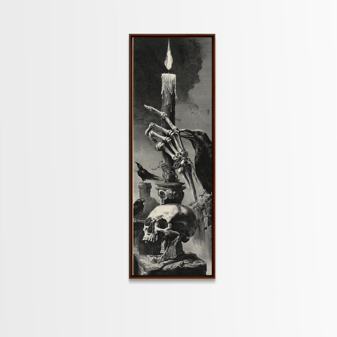 The Skeletal Hand Candleholder, Architectural Etching Art, Tall Narrow Wall Art, Dark Fantasy Wall Art, Canvas Print