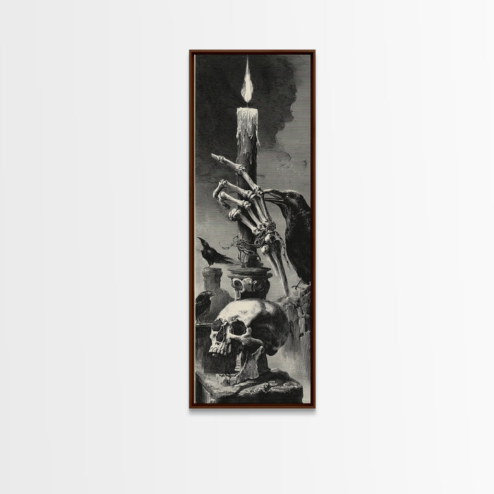 The Skeletal Hand Candleholder, Architectural Etching Art, Tall Narrow Wall Art, Dark Fantasy Wall Art, Canvas Print