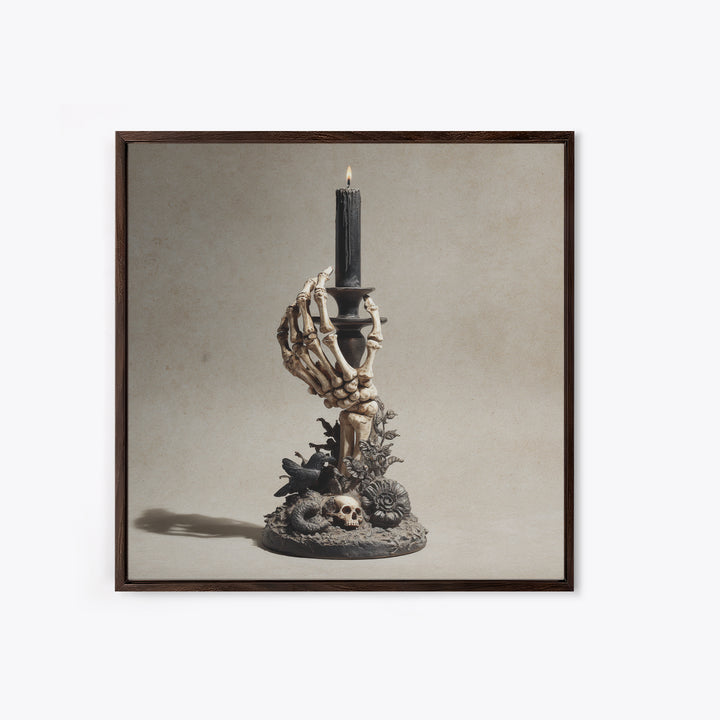 The Skeletal Hand Candleholder, Symbolist Dream Art, Square Wall Art, Dark Fantasy Wall Art, Framed Canvas Print, Halloween Wall Art