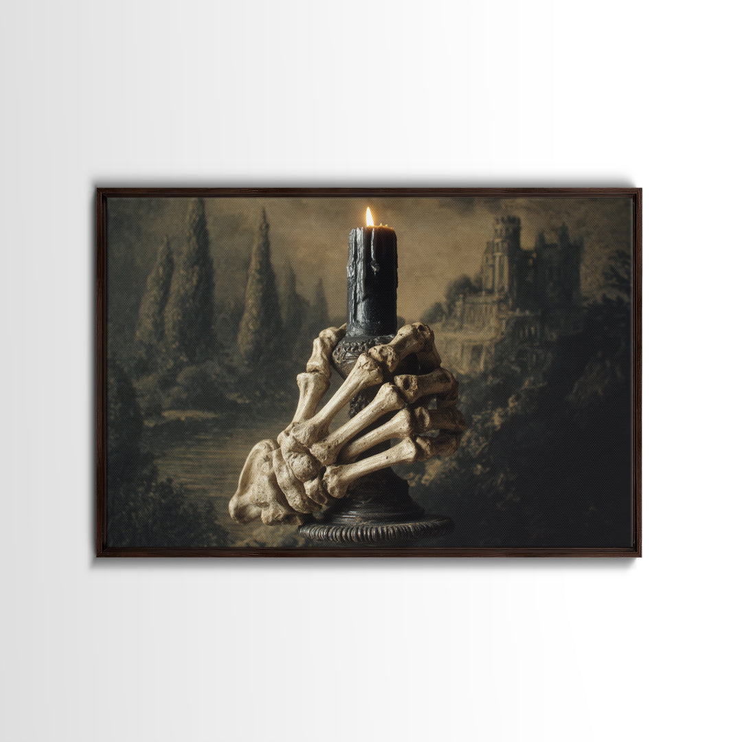 The Skeletal Hand Candleholder, Symbolist Gothic Landscape, Landscape Wall Art, Gothic Horror Wall Art, Framed Canvas Print