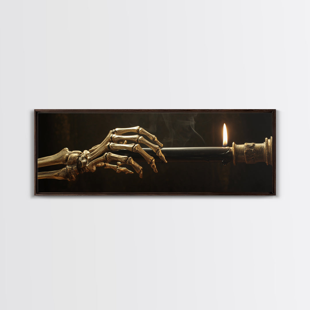 The Skeletal Hand Candleholder, Ornate Symbolist Art, Extra Wide Wall Art, Dark Halloween Decor, Canvas Print, Halloween Wall Art