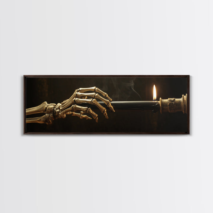 The Skeletal Hand Candleholder, Ornate Symbolist Art, Extra Wide Wall Art, Dark Halloween Decor, Canvas Print, Halloween Wall Art