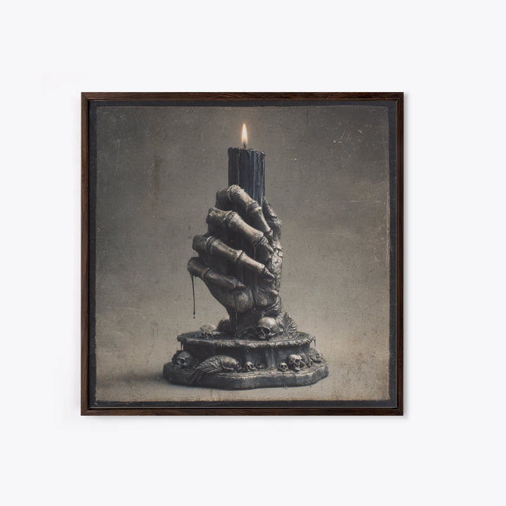 The Skeletal Hand Candleholder, Dark Symbolist Art, Square Wall Art, Macabre Wall Art, Canvas Print, Halloween Wall Art