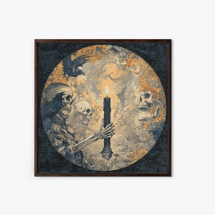 The Skeletal Hand Candleholder, Symbolist Etching Art, Square Wall Art, Gothic Horror Wall Art, Canvas Print, Halloween Wall Art