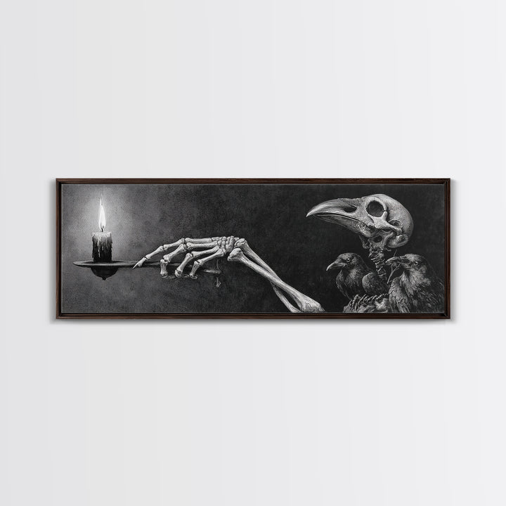 The Skeletal Hand Candleholder, Expressionist Nightmare Art, Extra Wide Wall Art, Dark Halloween Decor, Canvas Print, Halloween Wall Art