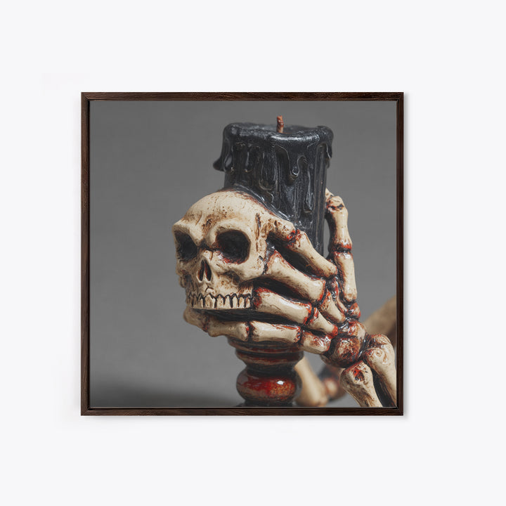 The Skeletal Hand Candleholder, Macabre Folk Print Art, Square Wall Art, Dark Fantasy Wall Art, Framed Canvas Print